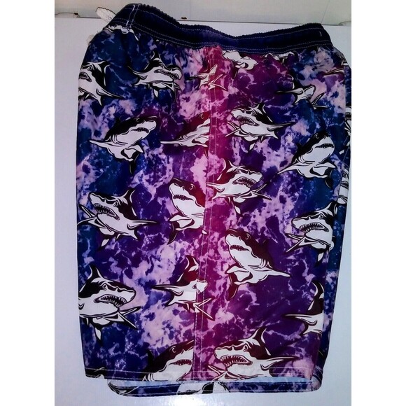 Boys Swim Trunks Lined Swim Shorts Boy's Size Large 12 / 14 Blue & Sharks, New - Picture 6 of 10